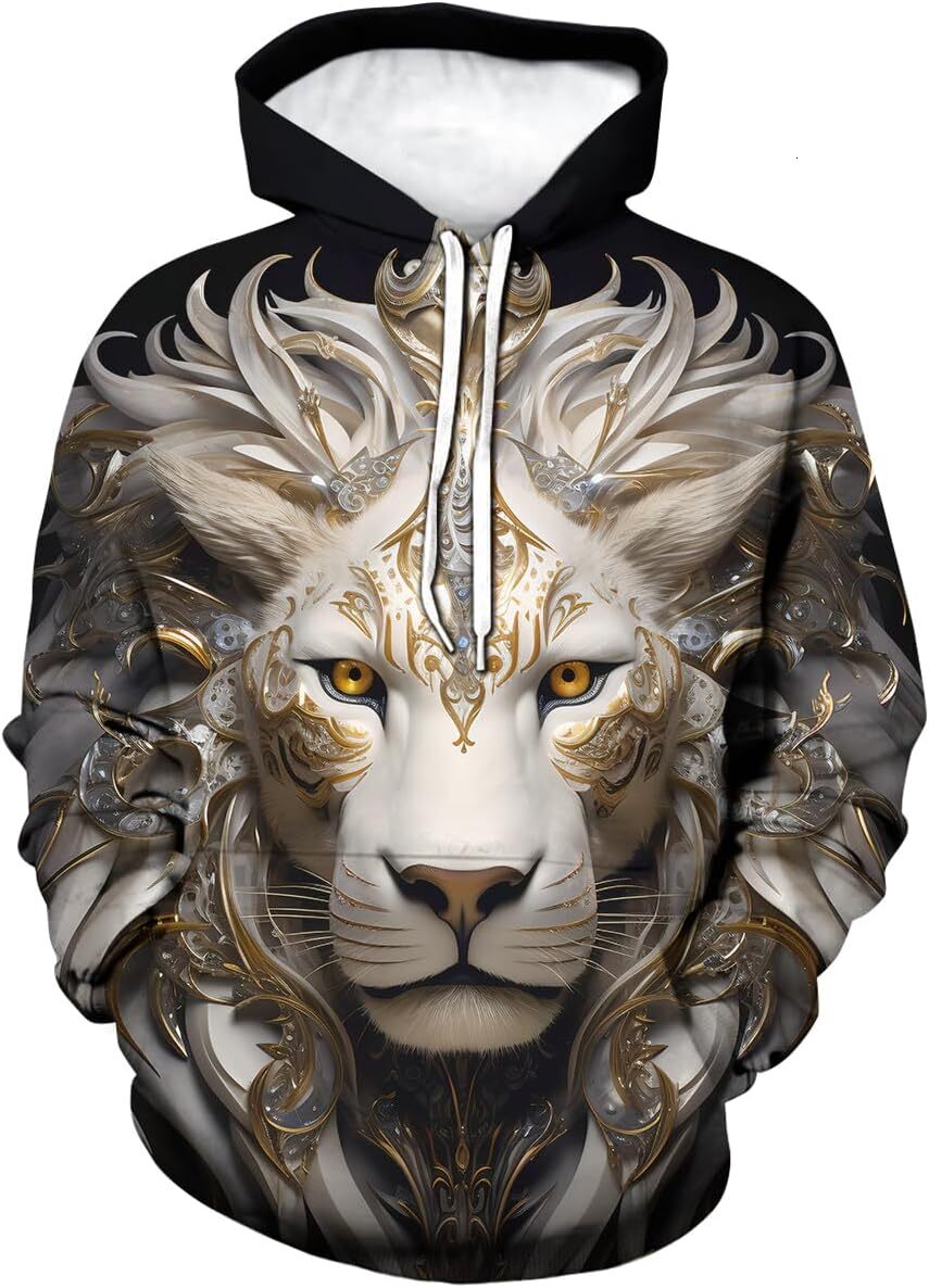 Hoodie for Mens Womens Mens Retro 3D White Lion Graphic Hoodies Wild Lion Hooded Sweatshirts Hoodie Graphic comfort