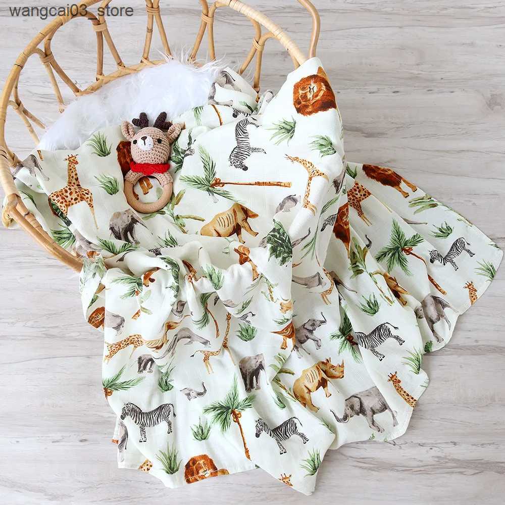 Blankets Swaddling Bamboo Cotton Baby Muslin Swaddle Warp 2 Layers New Born Swaddle Floral Muslin Diaper L240910