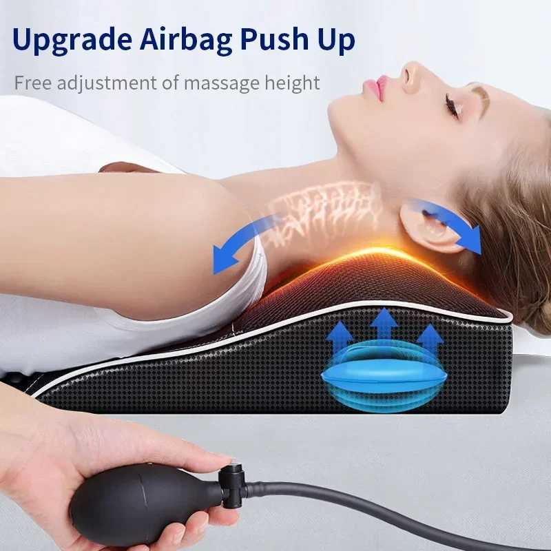 FODRK Electric Finger Pressure Head and Neck Cervical Ttraction Body Massager Car Rear Pillow with Heating and Vibration Massage Equipment W240819