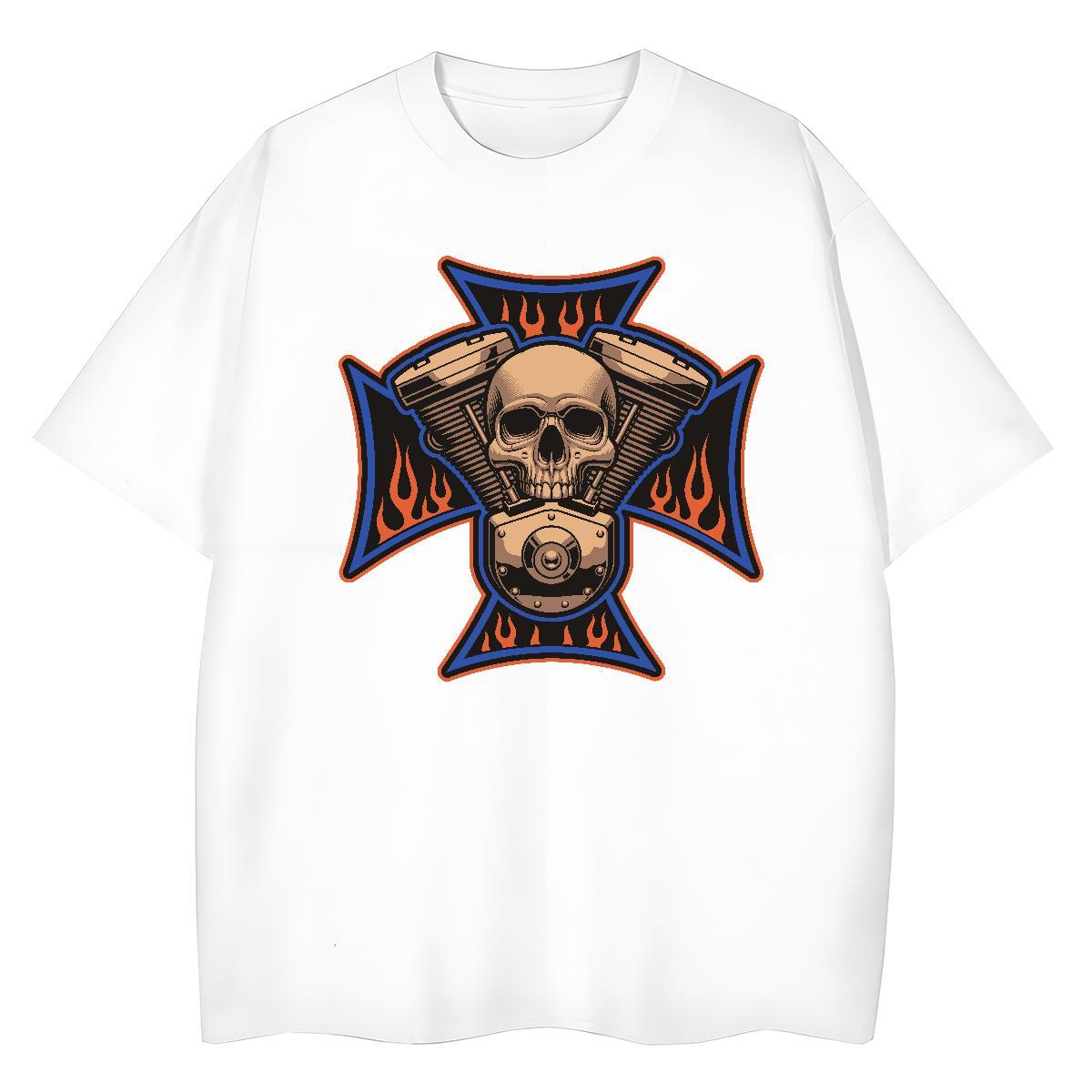 TOP Quality Womens T Shirts 230g Cotton Short sleeve Soft Outdoor skull Couples T Shirts Lady Black Oversized Tee Shirt