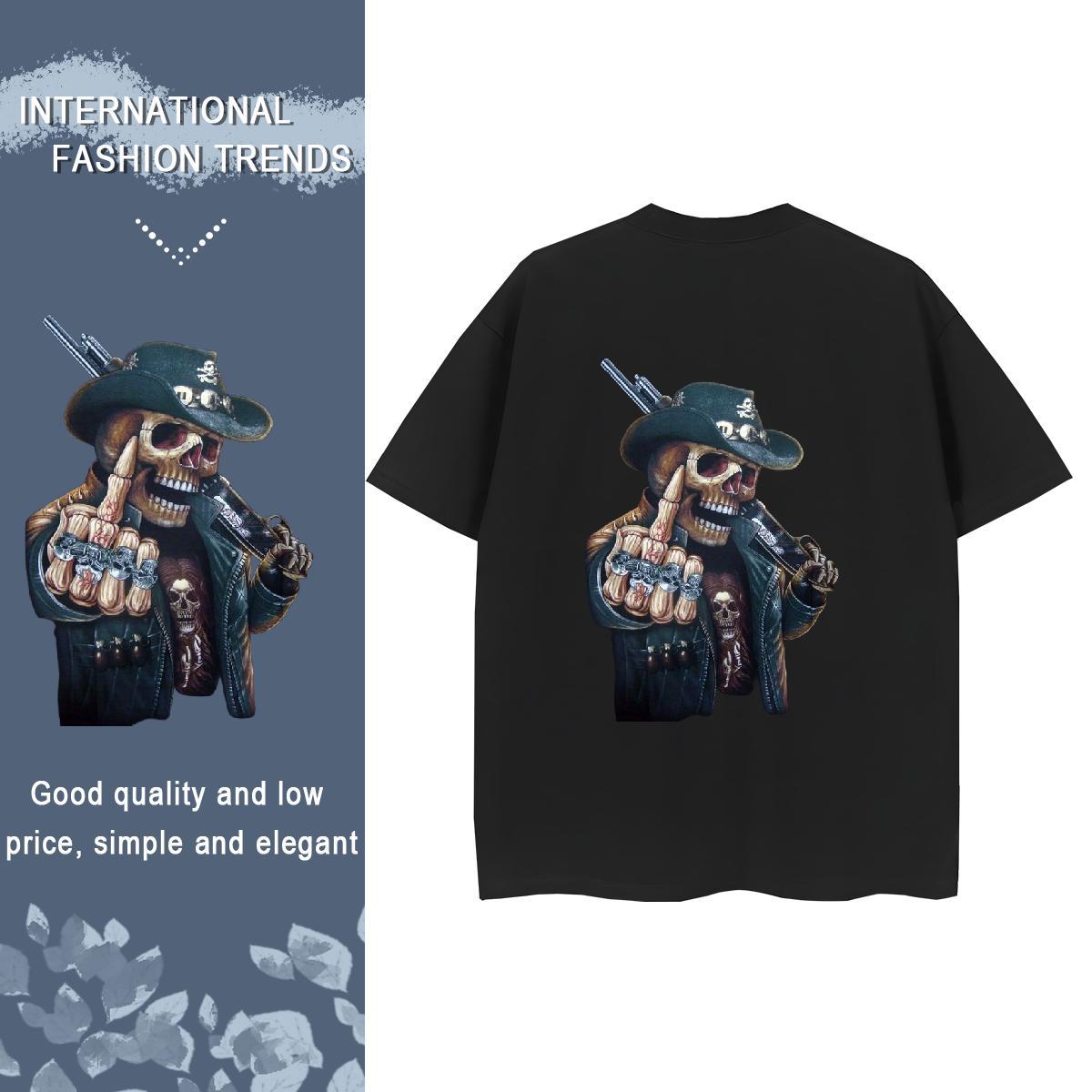 Classic T Shirt For Woman 230g Cotton Round Neck Short Sleeve Street Casual skull Couples T Shirts Free Shipping DIY Anime Printed Tshirts