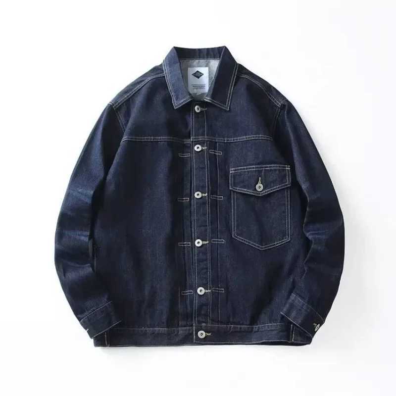 Grey autumn mens denim jacket button blue cargo mens Jean Coats retro winter oversized loose single piece fabric W241011
