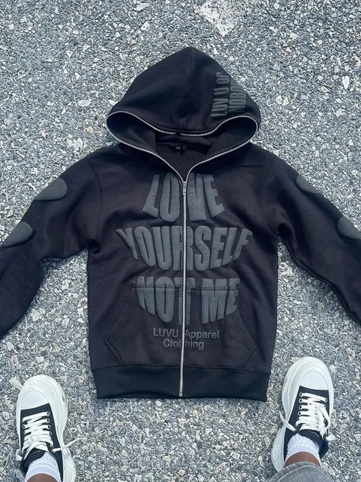 Y2K Letter Printed Hooded Sweatshirts High Street Long Sleeve Zip Up Hoodies Autumn Winter Retro Hip Hop Casual Jacket Coats 241009