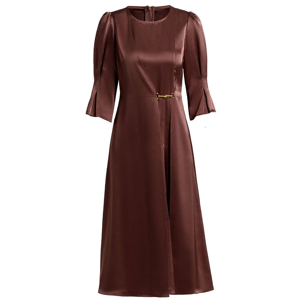 chic exquisite acetic acid dress high waist and slim flared sleeves A-line skirt with high-end feel autumn 2024 new product