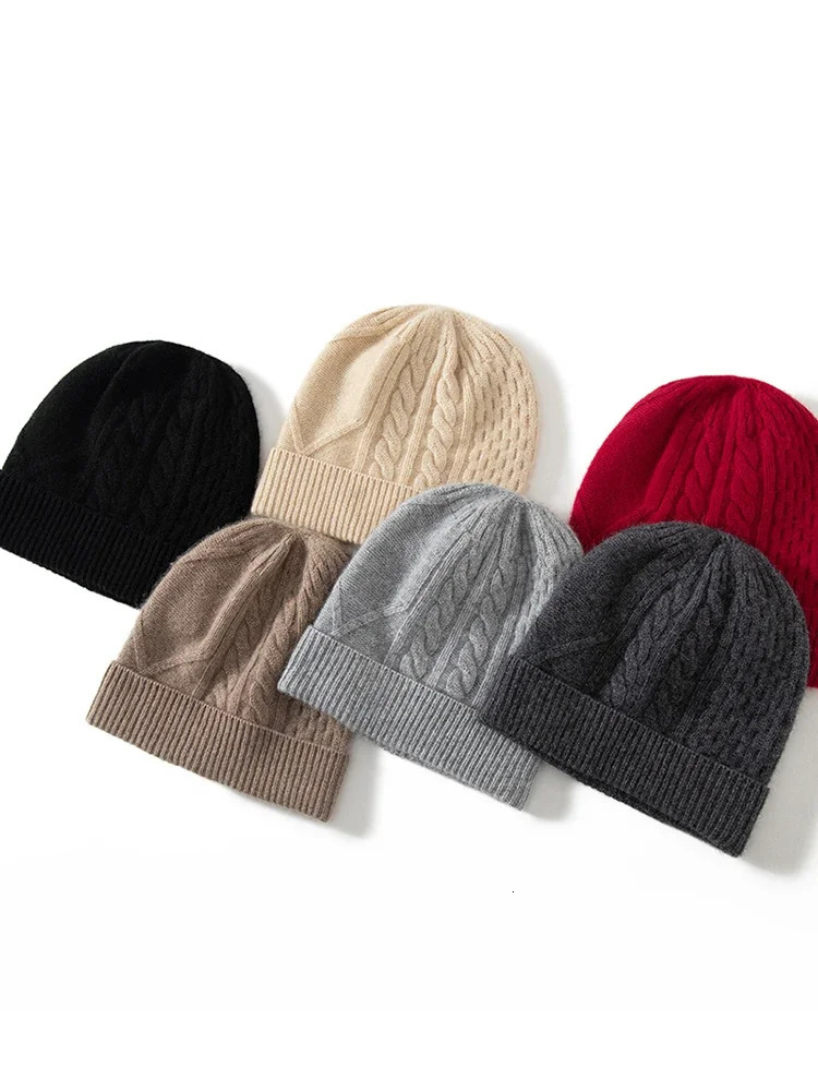 Cashmere cable bead solid knit womens hat unisex wool cashmere mens Year soft Christmas warm hair 241009