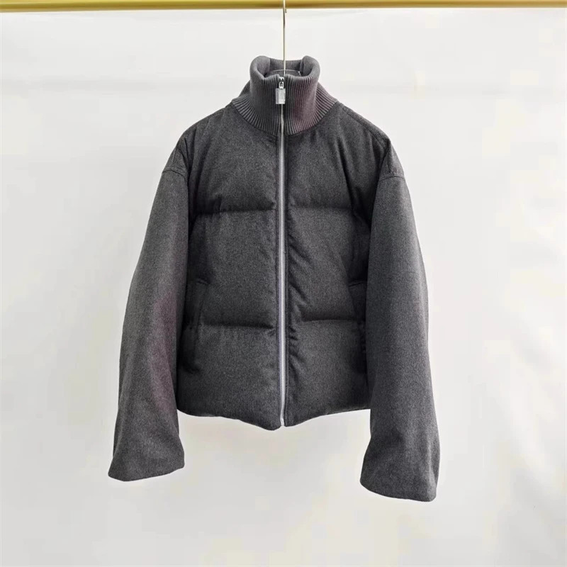 Winter Womens Turtle Neck Wool Blended Short Quilt Down Jacket Y2K High Quality White Duck Down Thick Slimming Jacket 241009