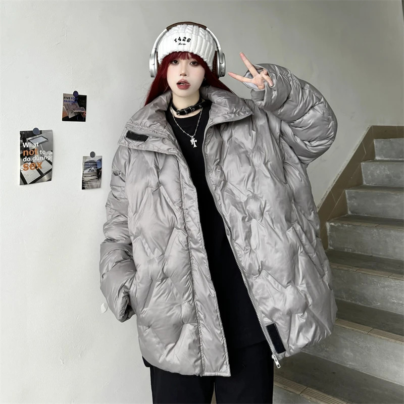 Apricot Down Jacket Womens Thick Coat American Street Clothing Y2K Style Duck Down Womens Winter Solid Short Coat 241009