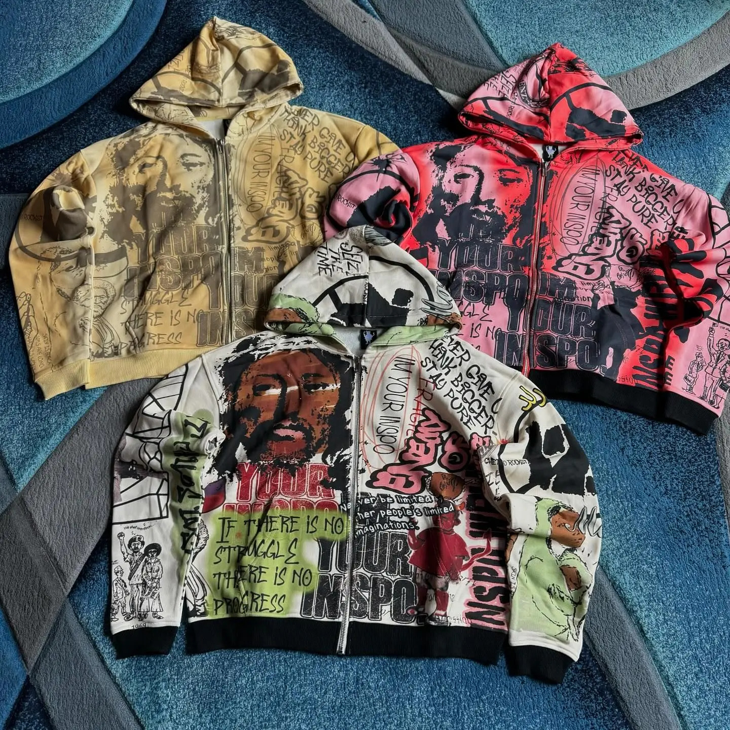 Mens hiphop graffiti full print running sportswear zipper hooded sweatshirt and sports pants 2piece set mens track field clothing casual 241008