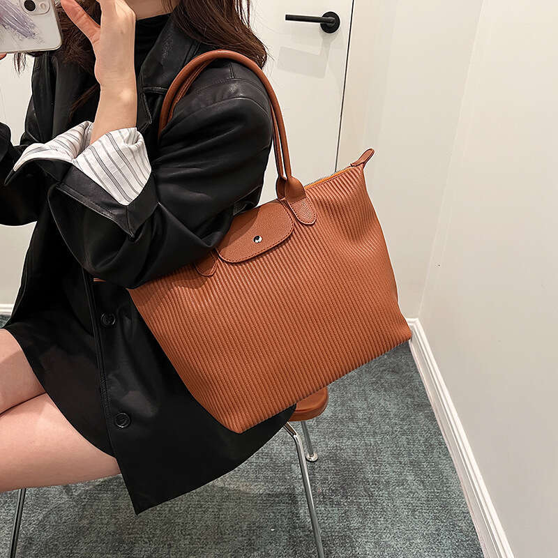 Versatile plaid shoulder for girls with a sense of luxury, niche commuting handbag, fashionable pleated large capacity tote bag