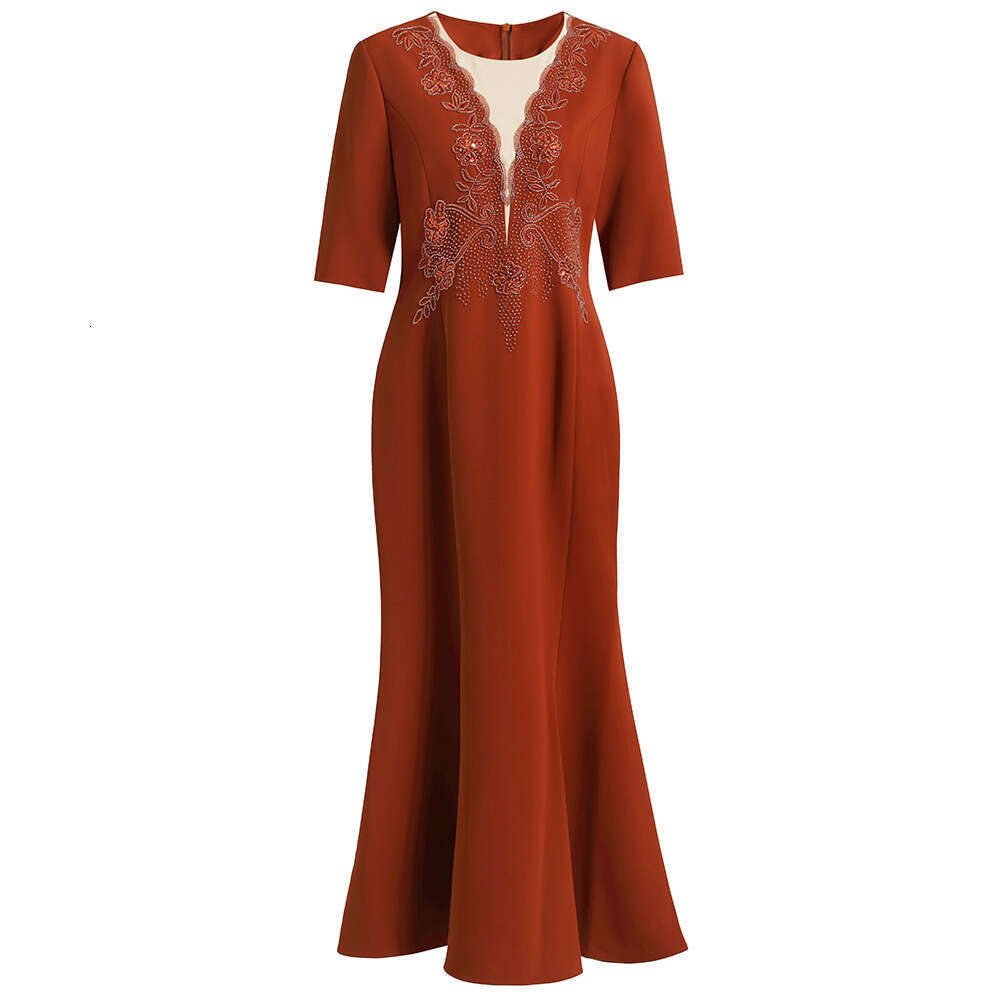 black and white contrasting splicing bag buttocks fish tail high-end light luxury nail bead dress long skirt 2024 spring/summer new item