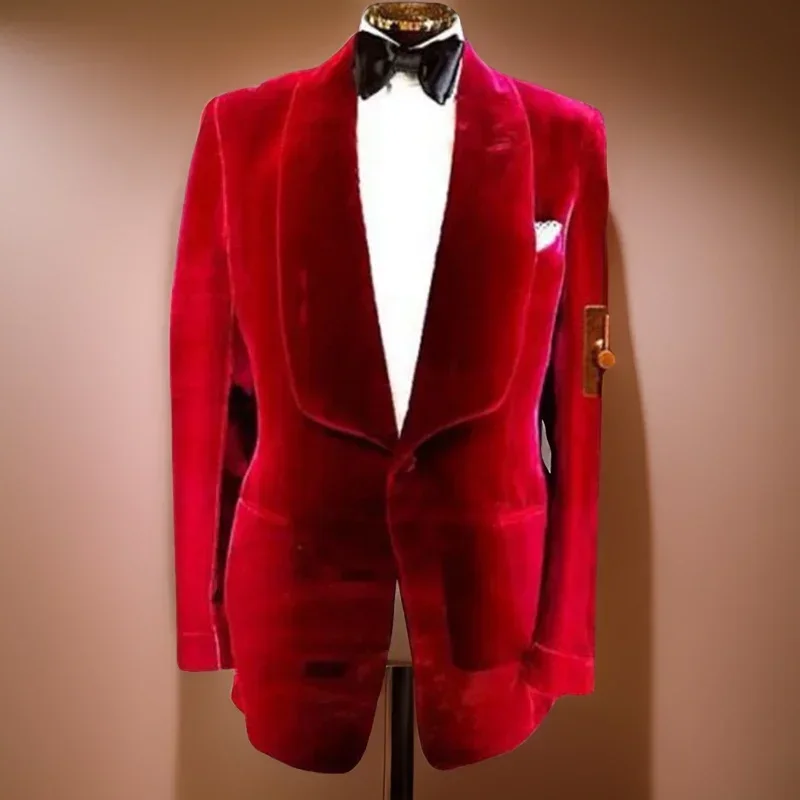 Wedding Formal Suits For Men Prom 2 Pcs Groom Tuxedo Wedding Slim Fit Italian Style Velvet Smoking Jacket With Black Pants 2024