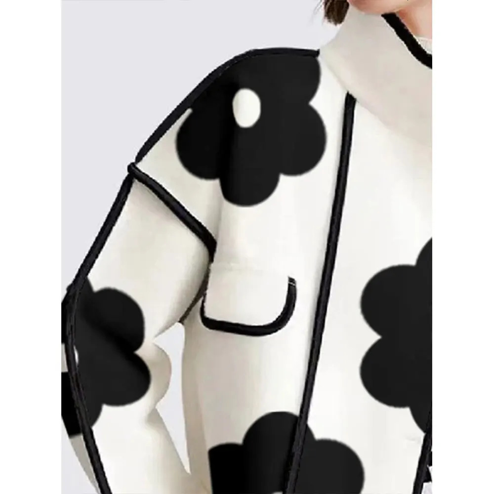 Long sleeved loose contrasting printed split collar jacket outerwear 241007