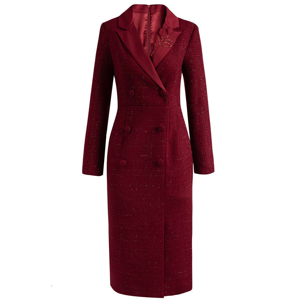 Smart high-end socialite temperament floral suit collar thick tweed to show off weight autumn hip hugging dress 2024 new style