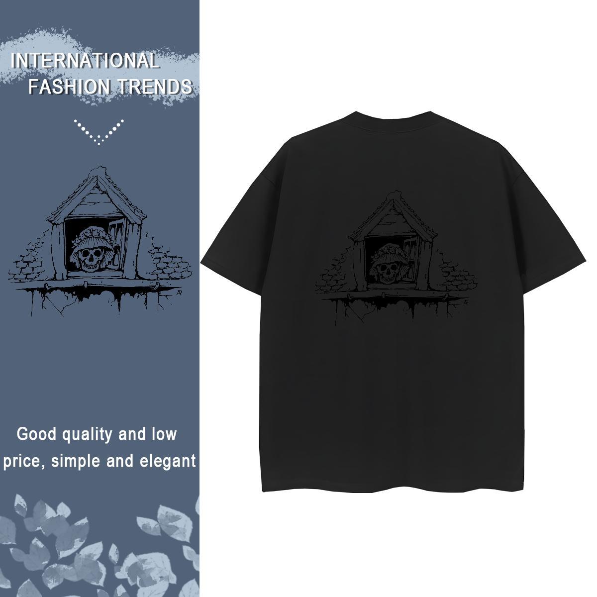 Custom T-Shirts for Women 230g 100% Cotton Breathable Soft High Street Hip Hop skull Unisex Tshirts Nice Anime Print Wear