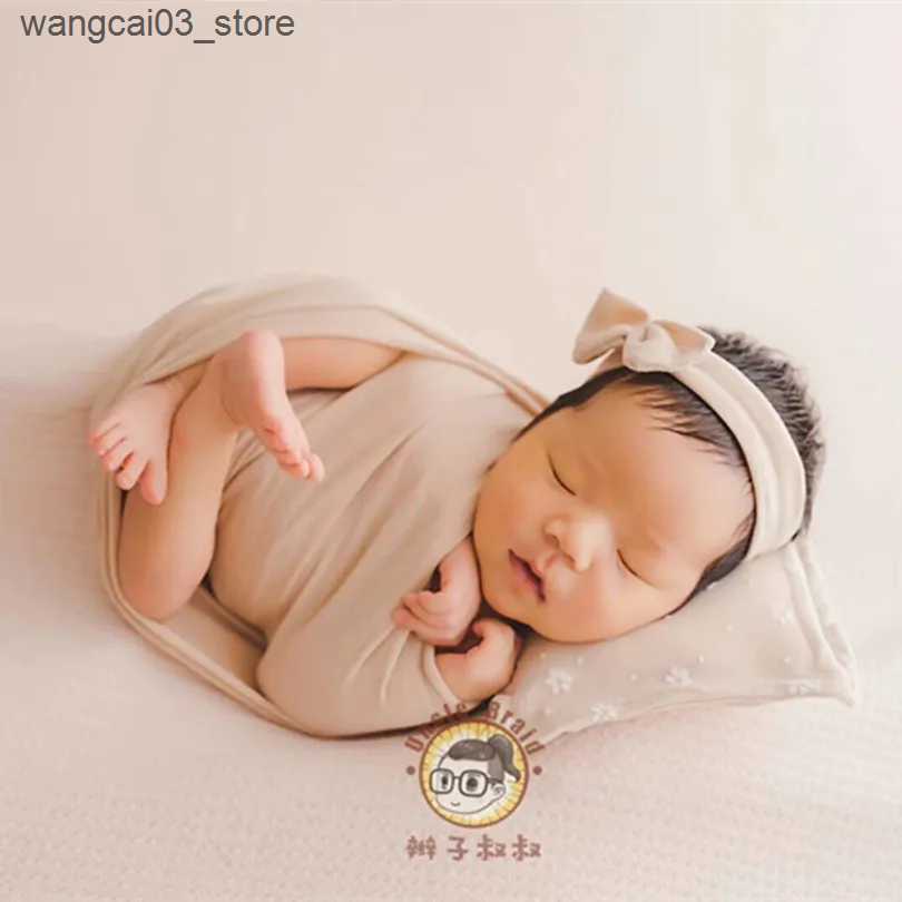Blankets Swaddling 35cmx160cm Newborn Knit Stretch Wrap Swaddle Jersey Wrap Newborn Photography Prop Soft Laye Febric Blanket Photo Accessory L240910
