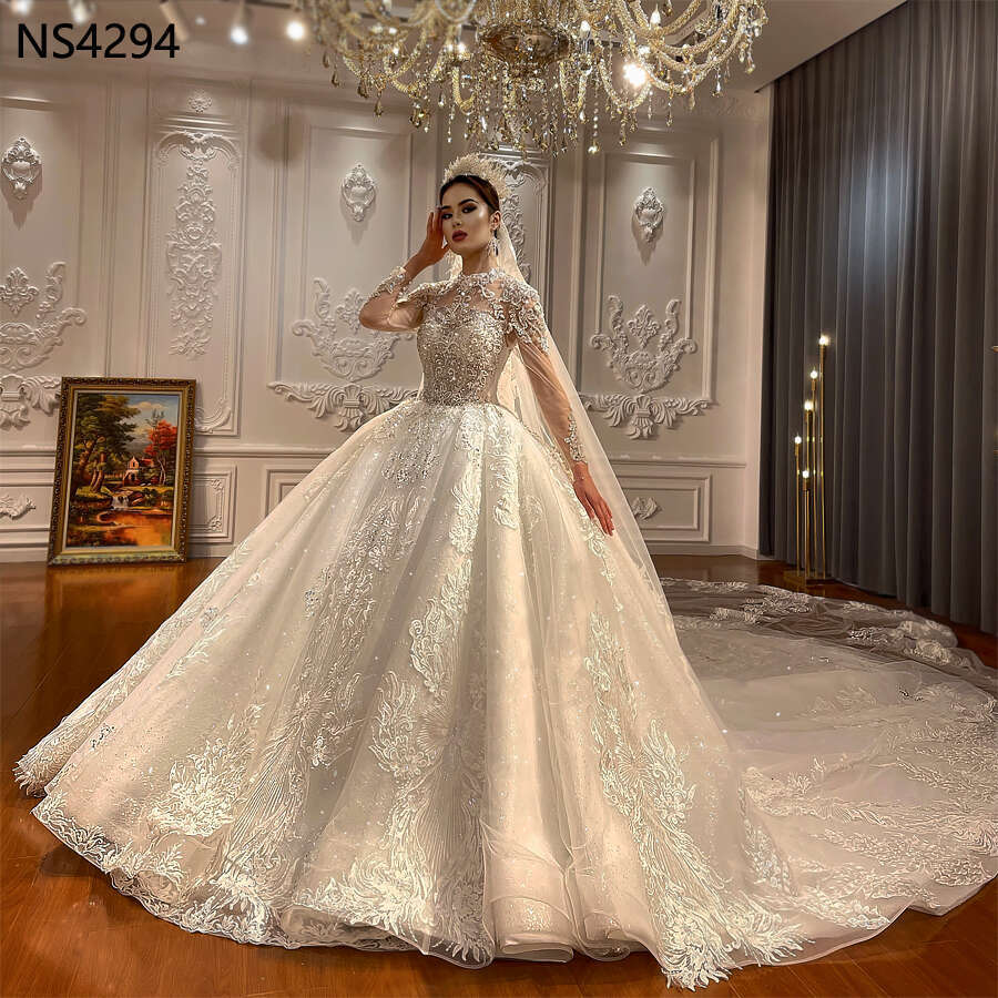Train Wedding Long Dress Ball Gown Dresses Sleeves es