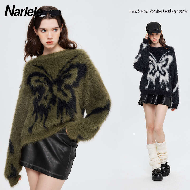 HeyHenry 2023 Autumn/Winter Monsoon Women's Headwear Butterfly Pattern Jacquard Mohair Knitted Sweater