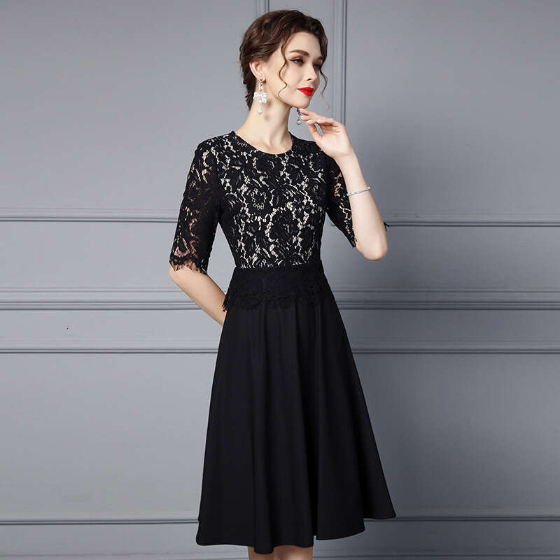 2024 Autumn New Dress Formal Occasion Tall Fashion Black Lace Waist A-line Skirt
