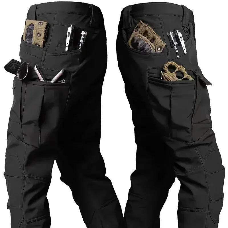 Tactical Winter Set Mens Outdoor Windproof and Waterproof Multi Pocket Soft Shell Hooded Jacket Shark Work Pants 241008