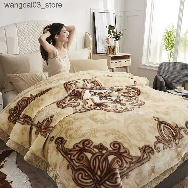 Blankets Swaddling European Style Warm Raschel Blanket for Winter High End Soft Thicken Warmth Weighted Blanket Double Side Flocked Comforter Duvet L2