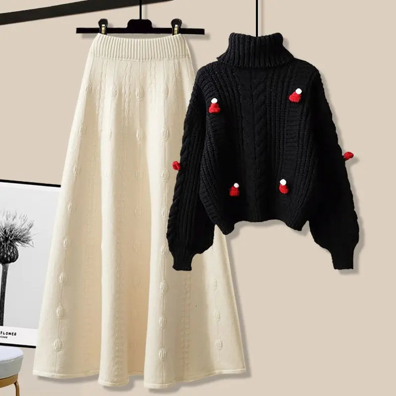 Autumn womens clothing set Skirt Tea style dress early winter sweater jacket Skirt two-piece set winter womens clothing E1562 241011