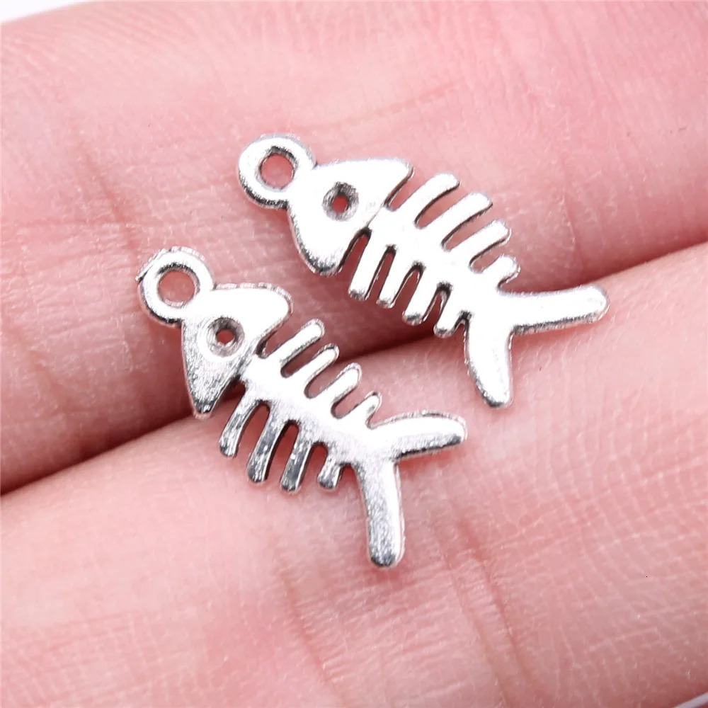 10Pcs Retro Silver Color Fish Bone Pendant Charm for Necklace Earring Bracelet Making DIY Jewelry Accessory Finding 241010