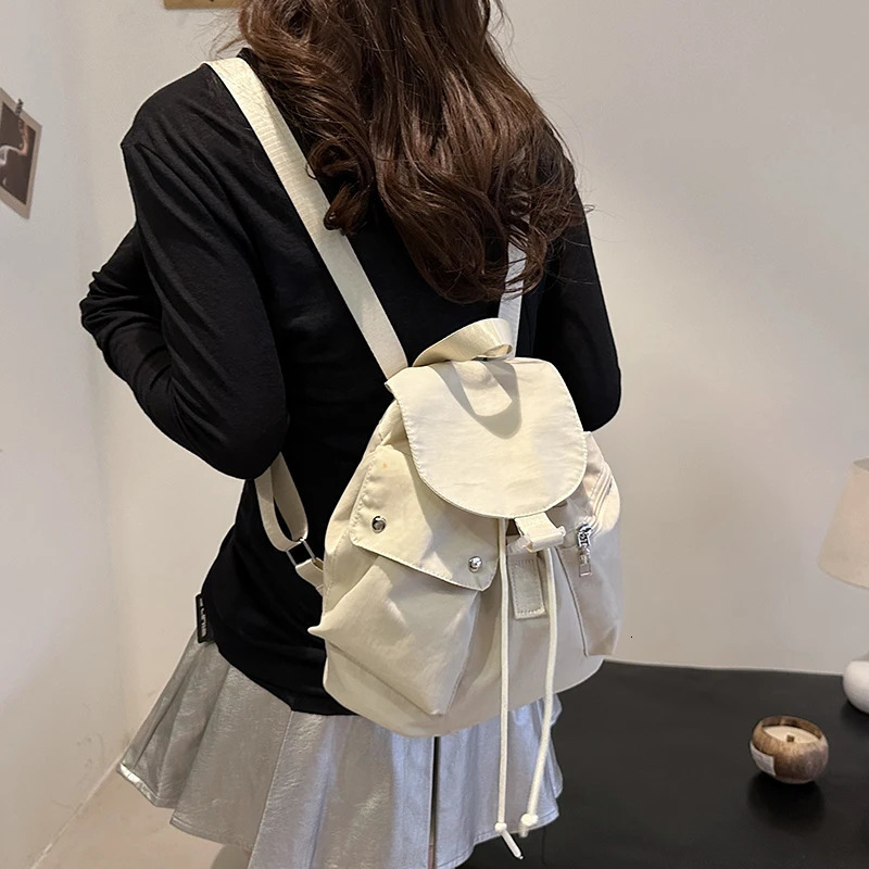Womens Small Solid Color Fabric Backpack Summer Y2K Korean Fashion Backpack Womens Travel Student Backpack School Backpack 241008