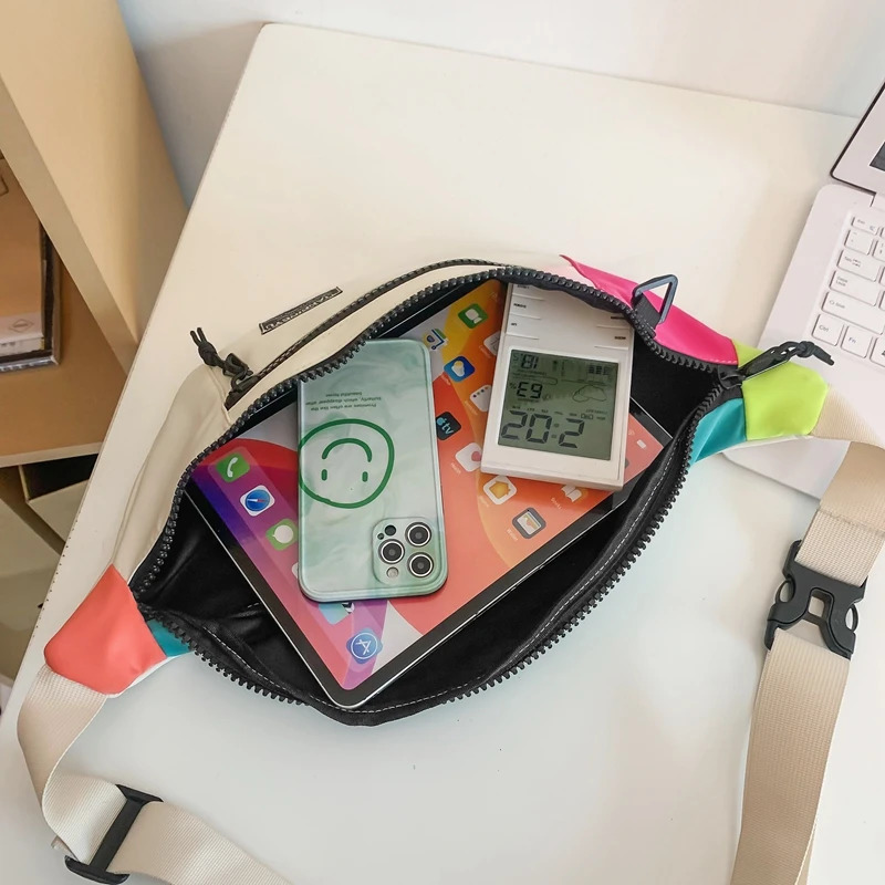 Large capacity storage waist bag womens plain fan-shaped bag large blue bag multifunctional nylon chest bag banana waist bag 241008