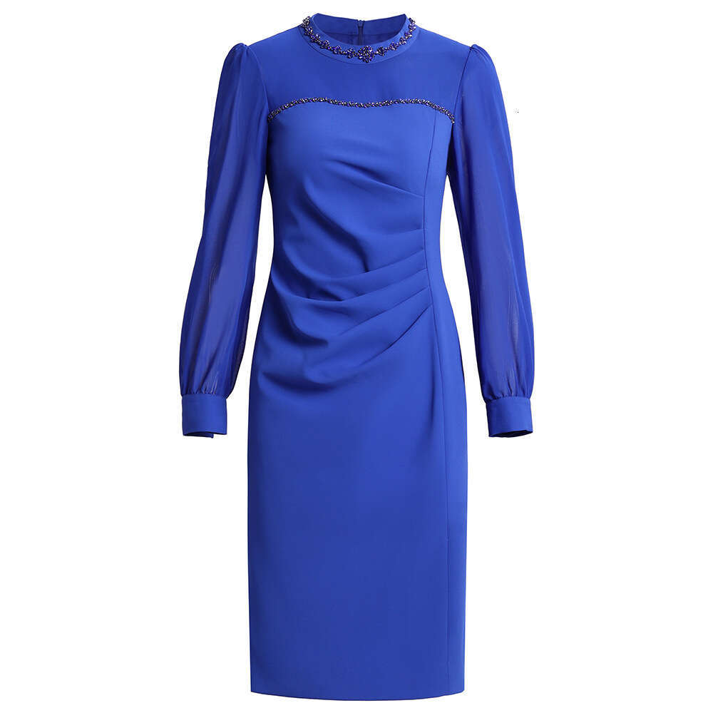 long sleeved dress for women 2024 new autumn outfit bubble sleeves stand up collar studded diamonds paired with a coat to show off thinness and wrap