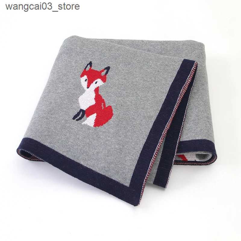 Blankets Swaddling Newborn Baby Blanket Cotton Plaid Knit Infant Boy Girl Bed Sofa Soft Quilt Toddler Kid Sleeping Sack Cute Fox Stroller L240910 L091