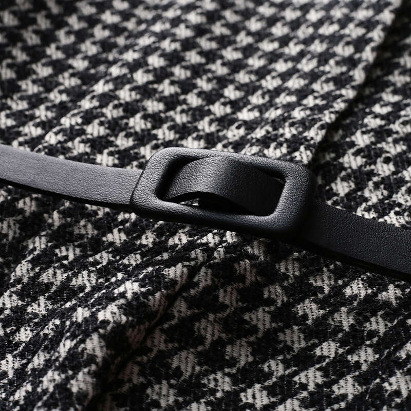 2024 Autumn Dress New Womens Chitose Grid Matching Coat Bottom Collar Long Sleeve Woolen A-line Skirt