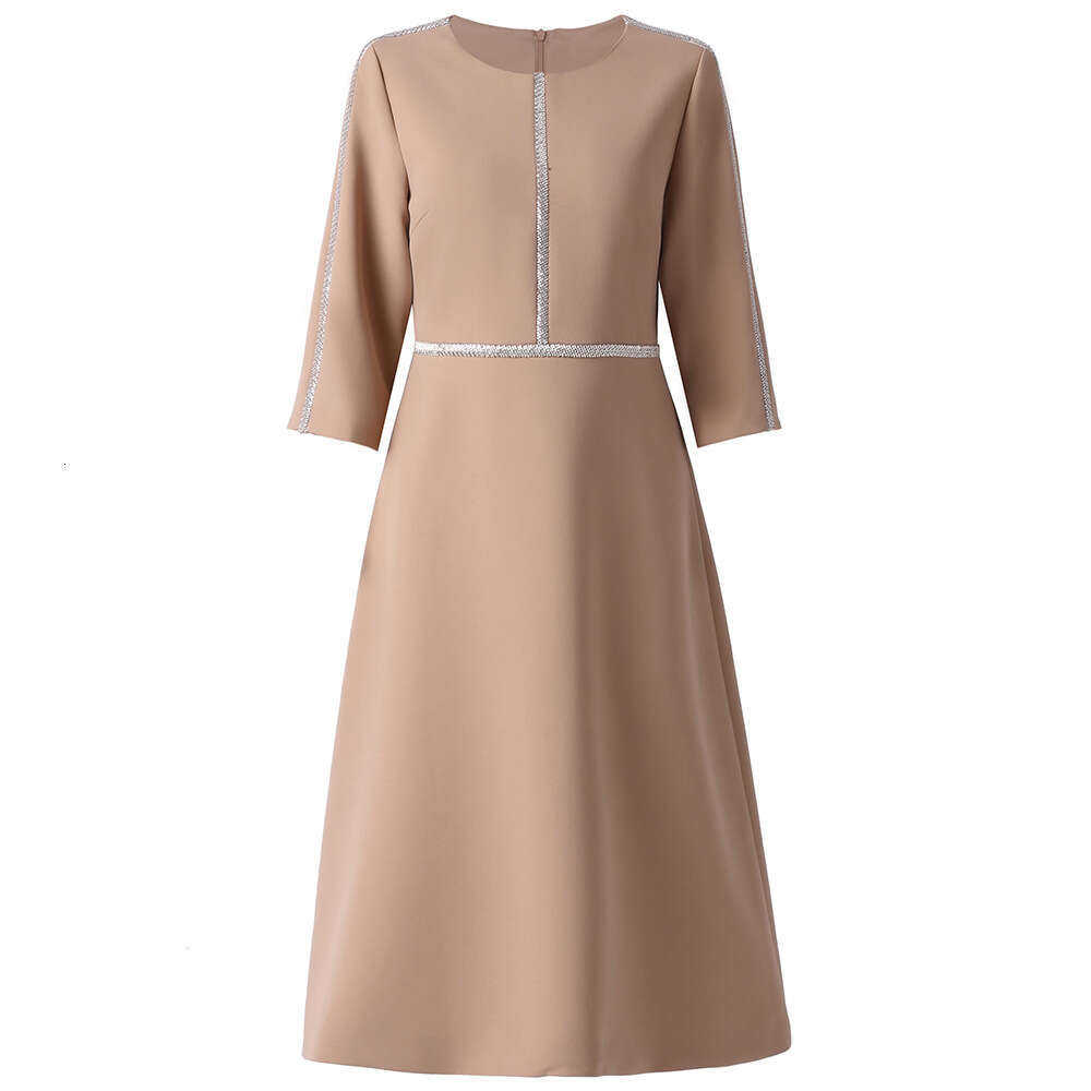 Red Heavy Industry Nail Bead Light Mature Royal Sister Style High Waist Slim and Medium Length Dress 2024 Autumn New Collection