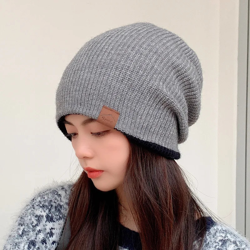 Winter Thick Knitted Hats For Men Women Warm Slouchy Skullies Beanies Double-sided Snow Ski Caps Outdoor Cuffed Hedging Cap 241007