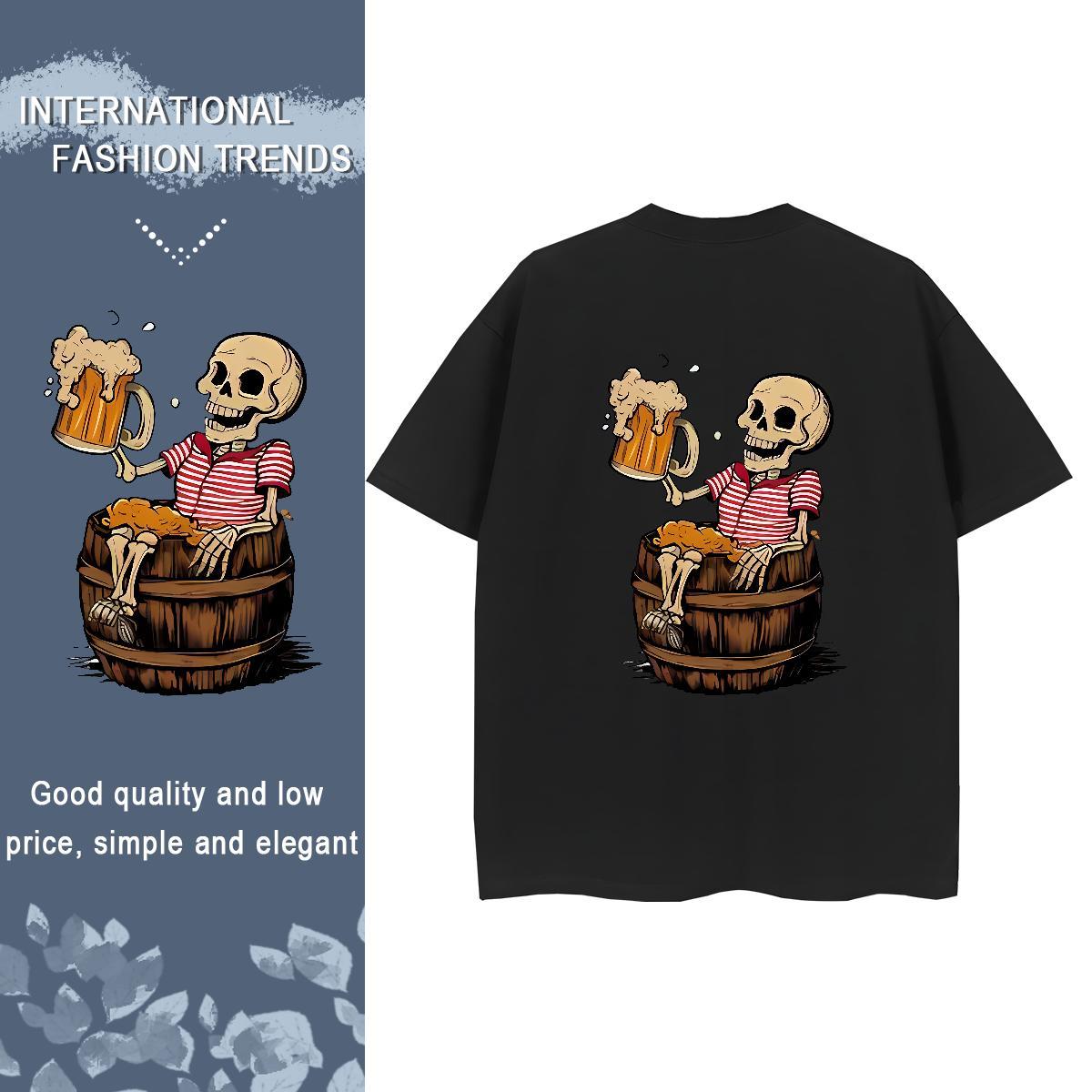 New T-Shirts 230g 100% Cotton Breathable Soft Beach skull Women Tees Female Graphic Clothes Shirt