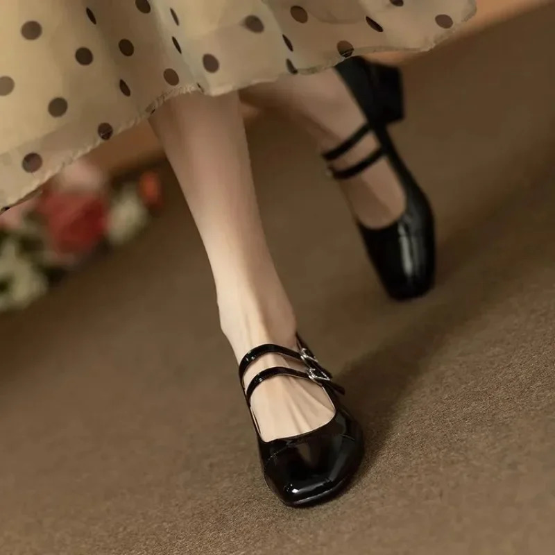 2024 Womens Shoes Square Toe Mary Jane Quality Double Buckle High Heel Fashion Ballet 240927