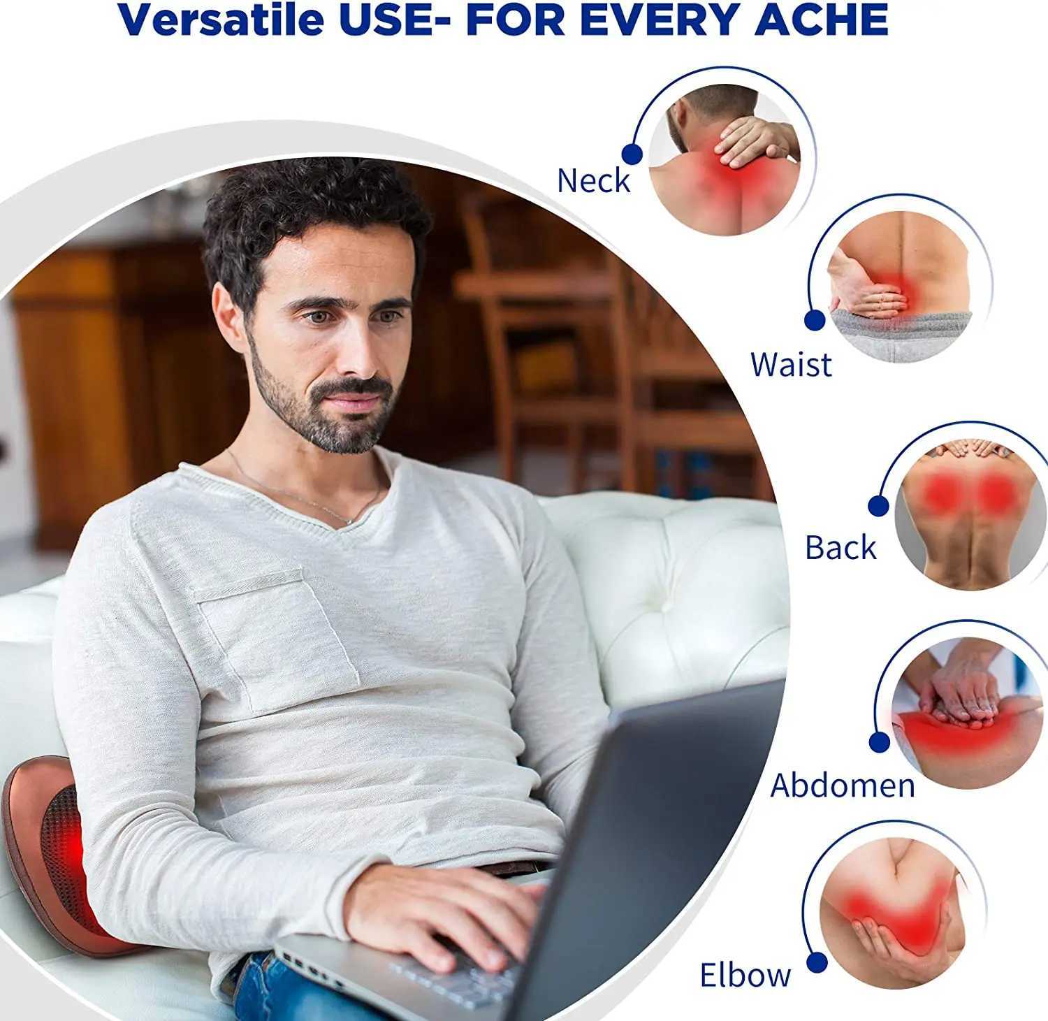 Massage pillow with neck and back massager equipped with hot neck and shoulder massager and 3D deep tissue kneading massager W240819