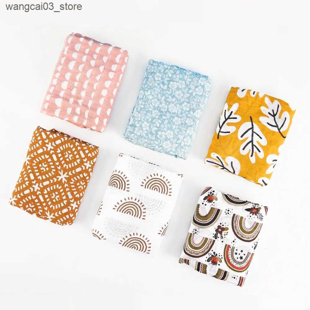 Blankets Swaddling Gauze Cotton Muslin Swaddle Wrap Baby Receiving Blanket Bedding Sheet 120x110cm Newborn Baby Boy Blankets L240910