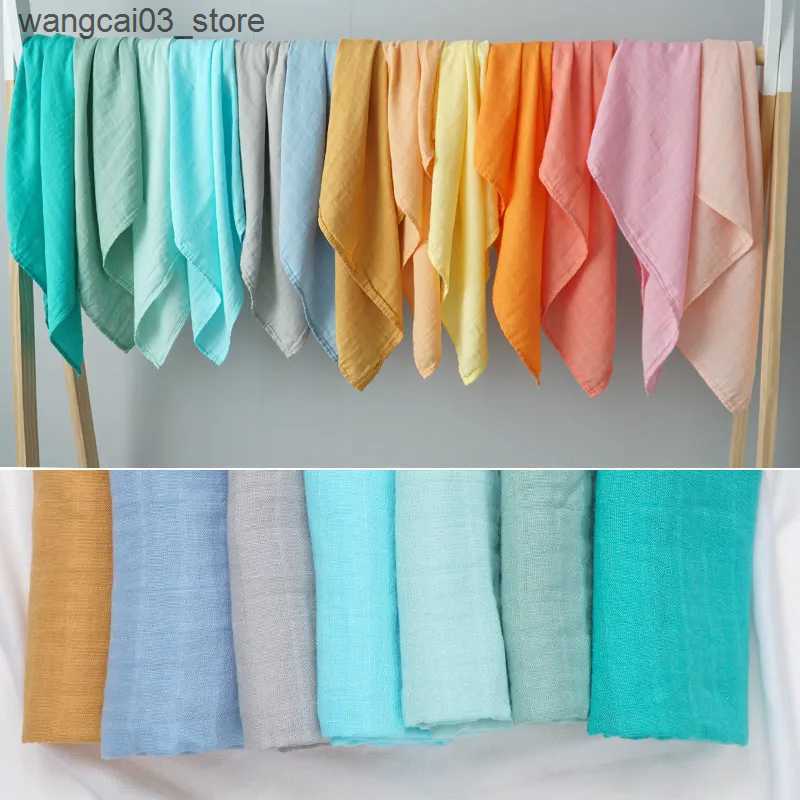 Blankets Swaddling Muslin 70mboo 30%Cotton Baby Blanket Baby Bed Soft Swaddle Newborn Pure Color Feeding Bibs Bandana Burp Cloth Towel Scarf L240910