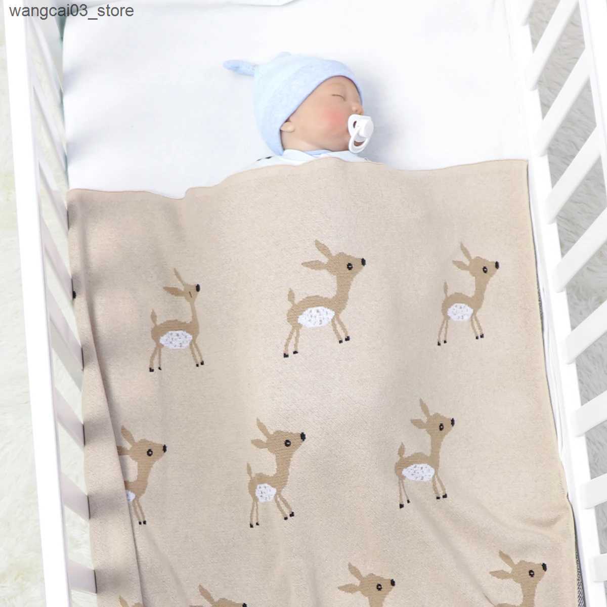 Blankets Swaddling Cute Deer Knit Baby Blanket Super Soft Newborn Girl Boy Stroller Wrap Swaddle Cotton Knitted Toddler Gifts Infant Crib Quilts L2409