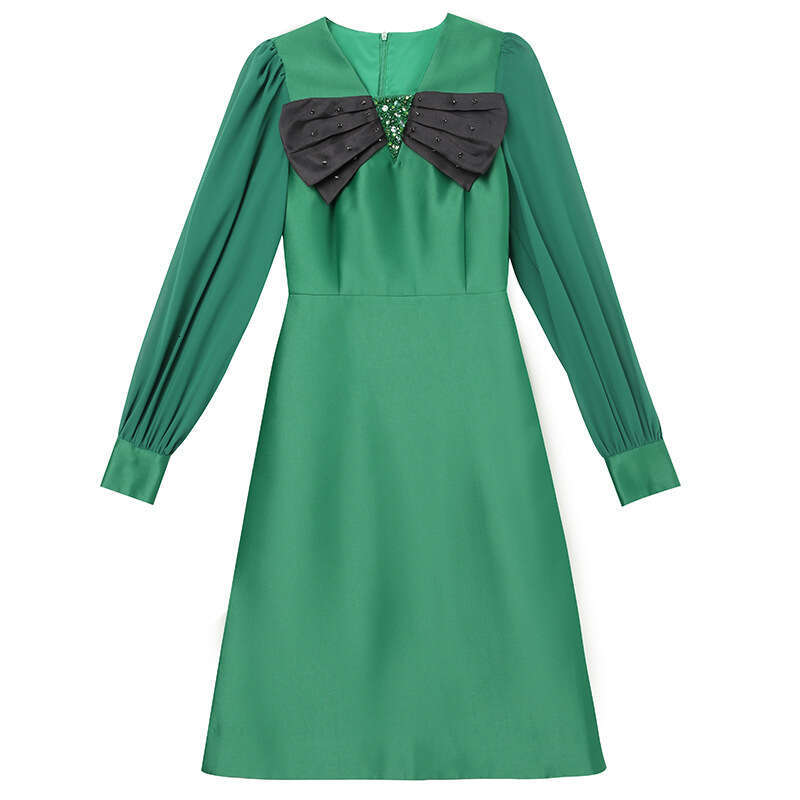 Short Autumn 2024 New Red Formal Occasion Bow Long Sleeve Dress