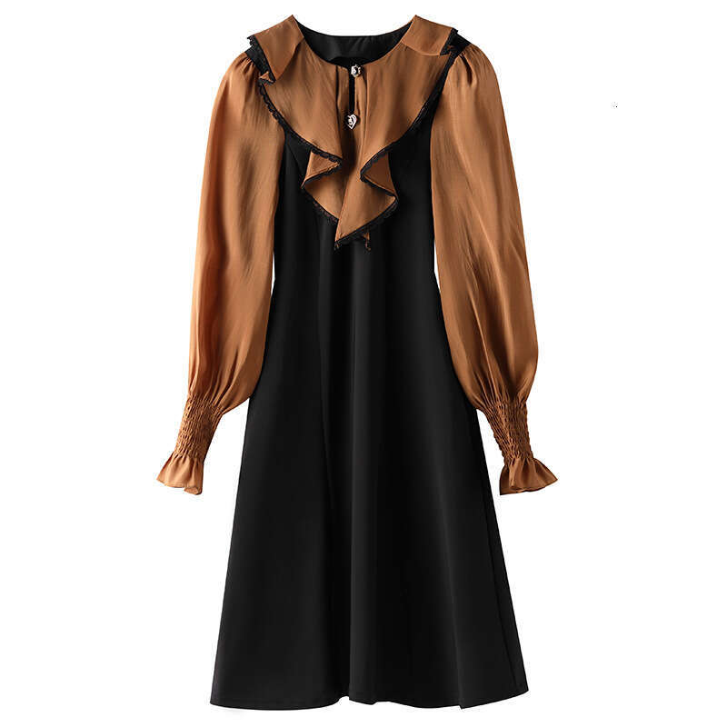 Xiaoxiangfeng Dress Autumn 2024 New Product Exquisite Lace Collar Reduced Age Cover High Waist A-line Skirt