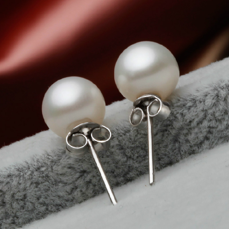 925 sterling silver women's Stud high quality pearl earrings 6mm 8mm 10mm 12mm white pearl Stud earrings
