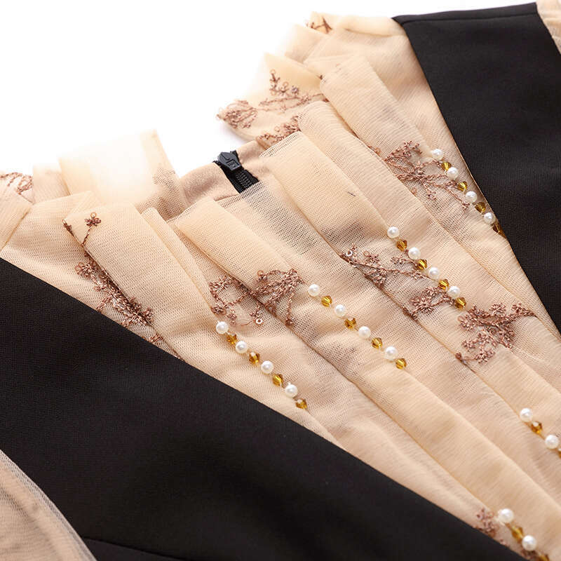 Black Dress 2024 Autumn New French Style Lace Nail Bead Slimming Hip Wrapping Skirt