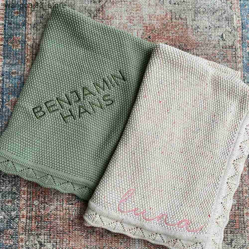 Blankets Swaddling Custom Name Blanket Embroidery Text Knitted Baby Kids Children Soft Swaddle Blankets Gift Personalized Font Blankets 80x100cm L2409