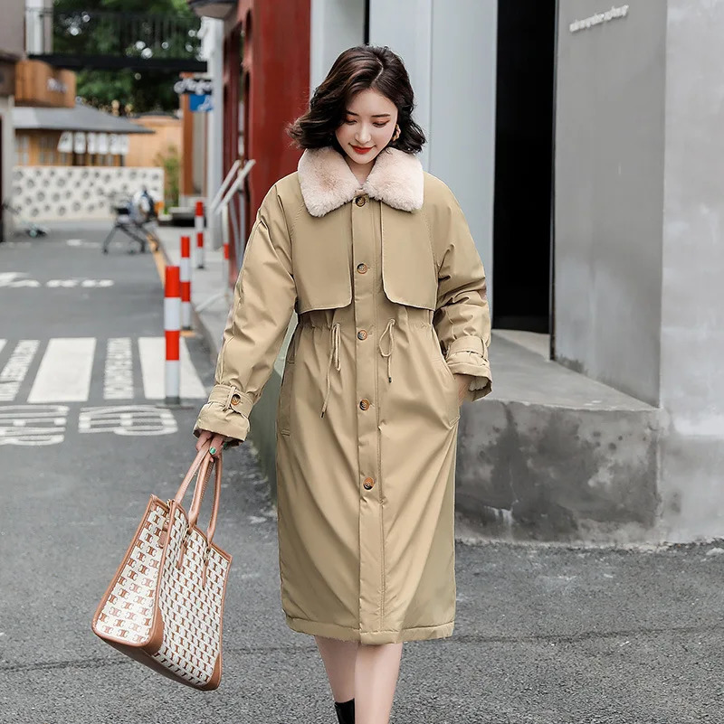 Thick Lamb Wool Down Jacket Women Winter Fur Collar Long Parka Coat Korean Fashion Warm Cotton Outwear Female Slim Trench 241008