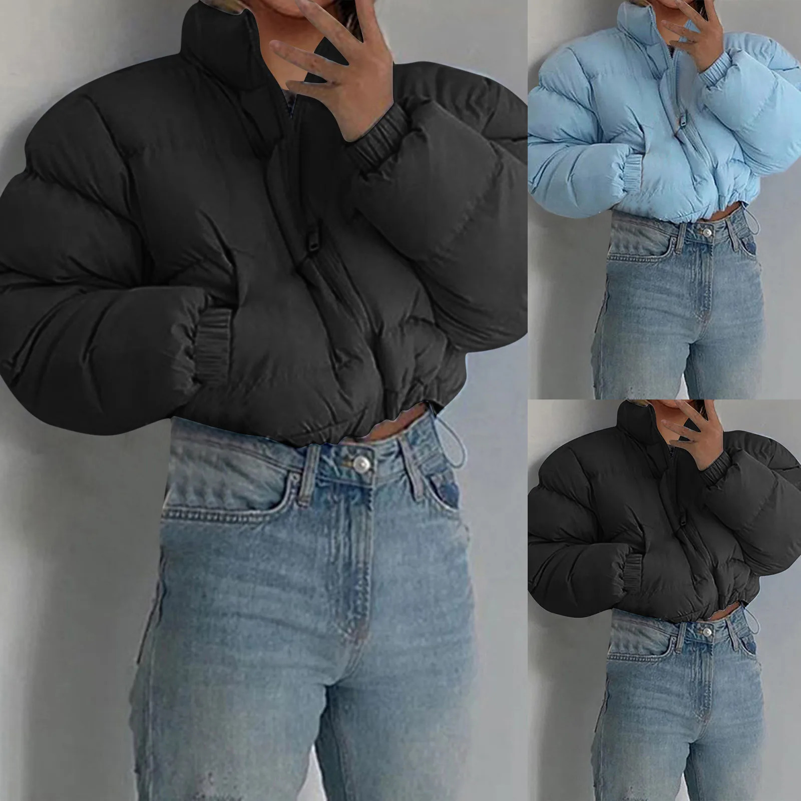 2024 Short Puffer Coat Casual Fashion Jacket Women Stand Collar Female Feather Parkas Streetwear Hooded Winter 240930