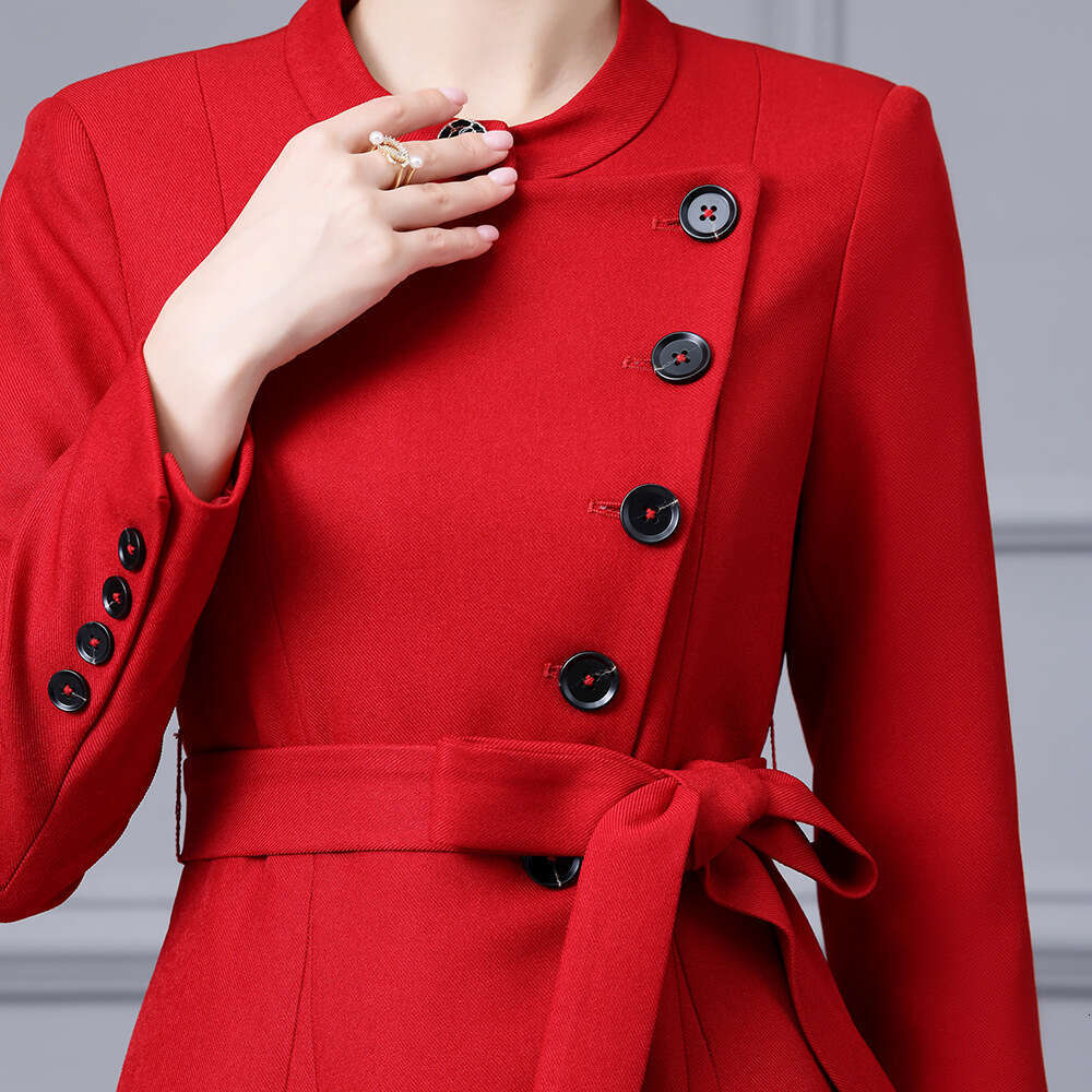 single breasted waist cinching lace up A-line large swing windbreaker dress 2024 autumn new style temperament goddess style