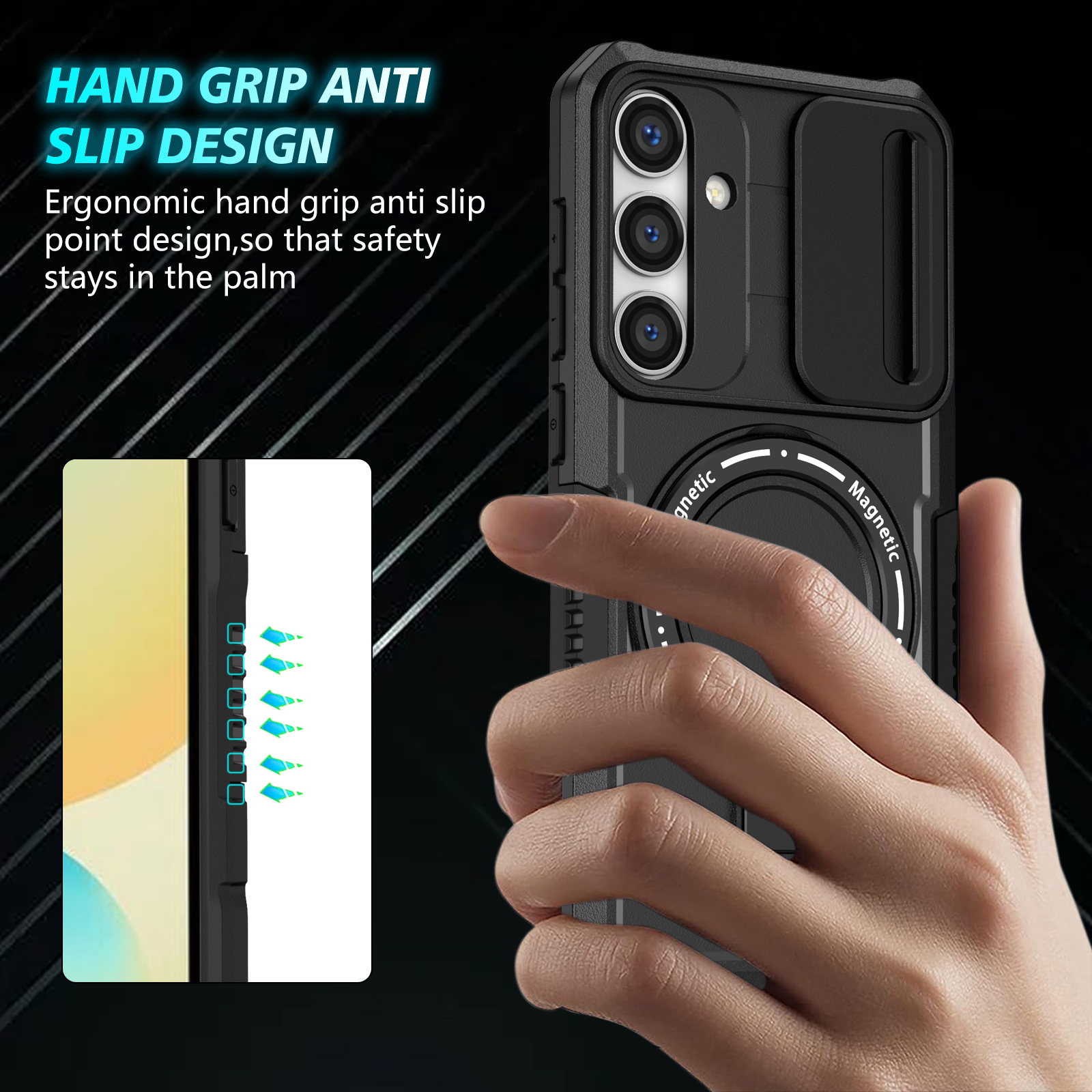 Slide Window Camera Protection Heavy Duty Shockproof Armor Bracket Ring Stand Magnetic For Magsafe Wireless Charging Case For Samsung S21 S22 S23 FE S - view 3