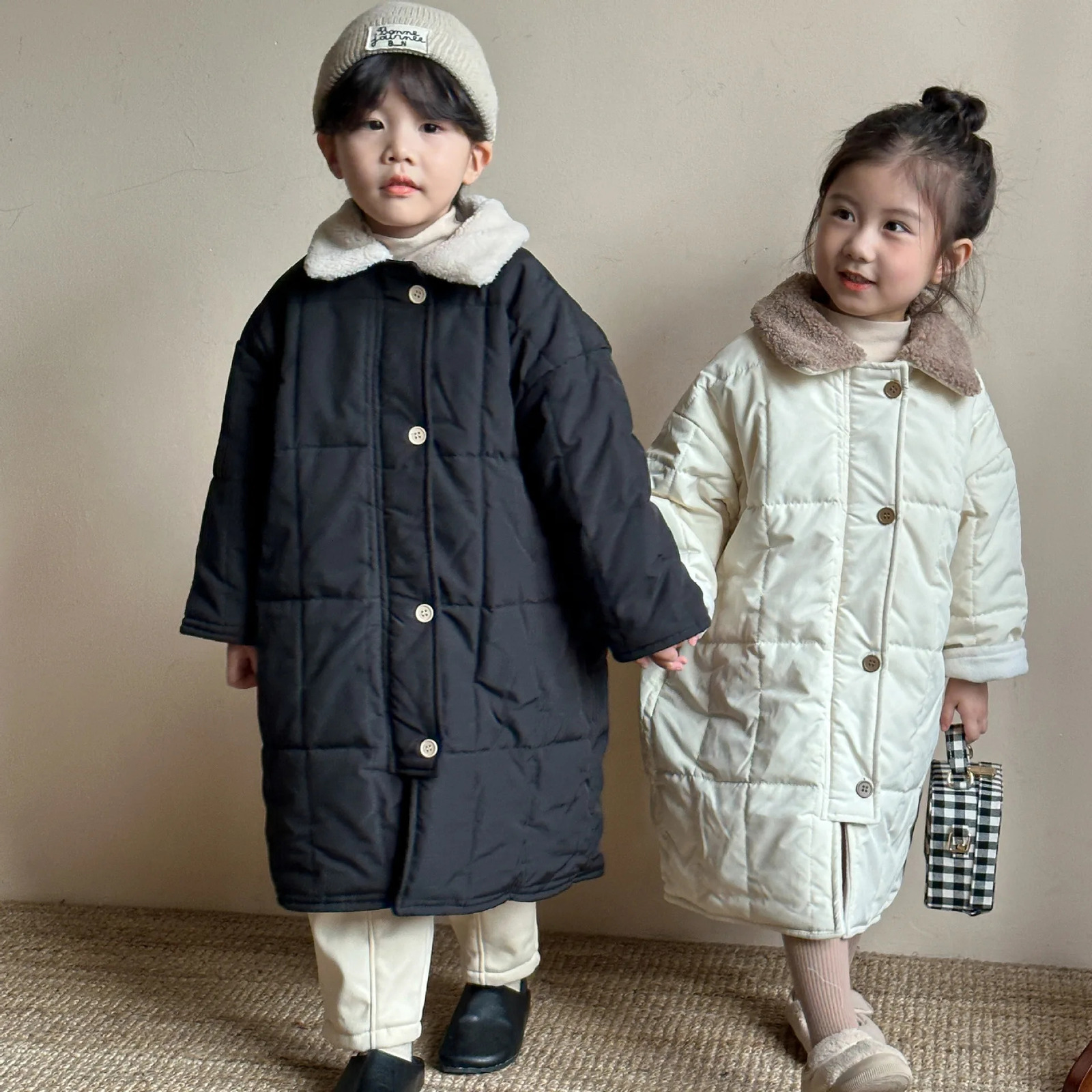 Childrens girls cotton jacket thick velvet warm long winter coat suitable for girls aged 1-10 years loose bedding childrens clothing park 241008