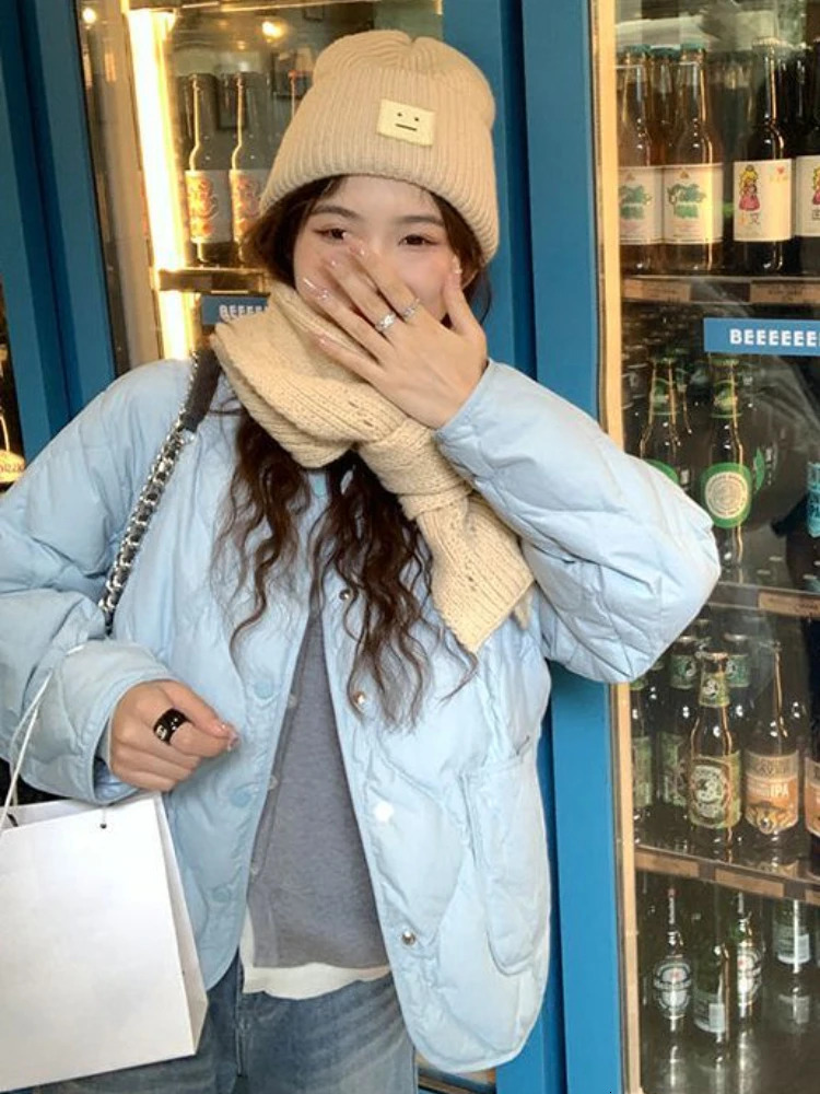 Short Style Parka Solid Loose Pockets Pulpy Girls Basic Leisure Overcoat Streetwear Allmatch Warm Winter Chic Ins Trendy 240930